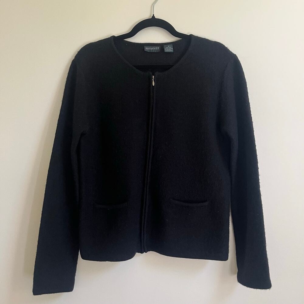 Bridgetown Collection Black Cardigan Sweater Womens Full Zip 100% Wool Sz S